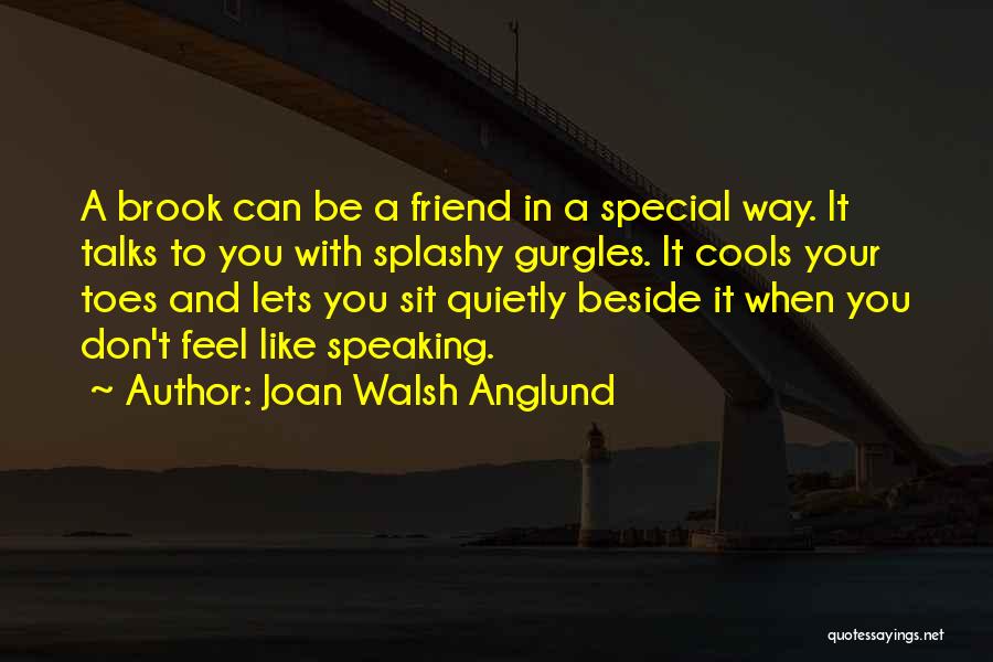 Joan Walsh Anglund Quotes: A Brook Can Be A Friend In A Special Way. It Talks To You With Splashy Gurgles. It Cools Your