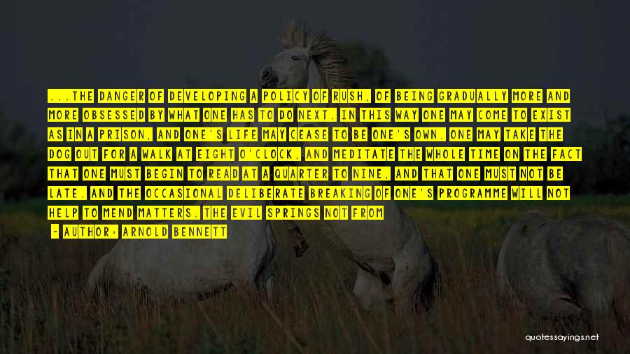 Arnold Bennett Quotes: ...the Danger Of Developing A Policy Of Rush, Of Being Gradually More And More Obsessed By What One Has To