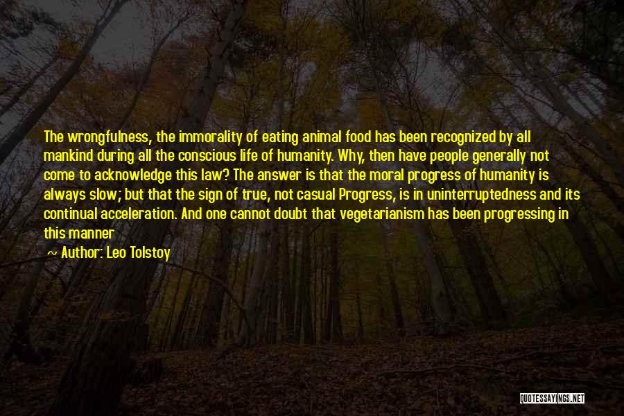Leo Tolstoy Quotes: The Wrongfulness, The Immorality Of Eating Animal Food Has Been Recognized By All Mankind During All The Conscious Life Of