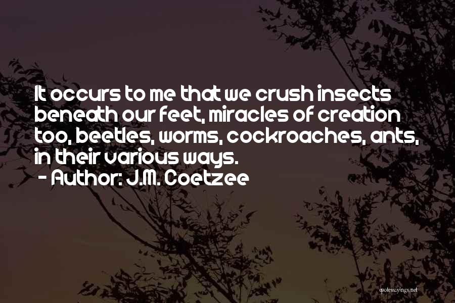 J.M. Coetzee Quotes: It Occurs To Me That We Crush Insects Beneath Our Feet, Miracles Of Creation Too, Beetles, Worms, Cockroaches, Ants, In