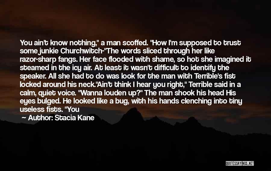 Stacia Kane Quotes: You Ain't Know Nothing, A Man Scoffed. How I'm Supposed To Trust Some Junkie Churchwitch-the Words Sliced Through Her Like