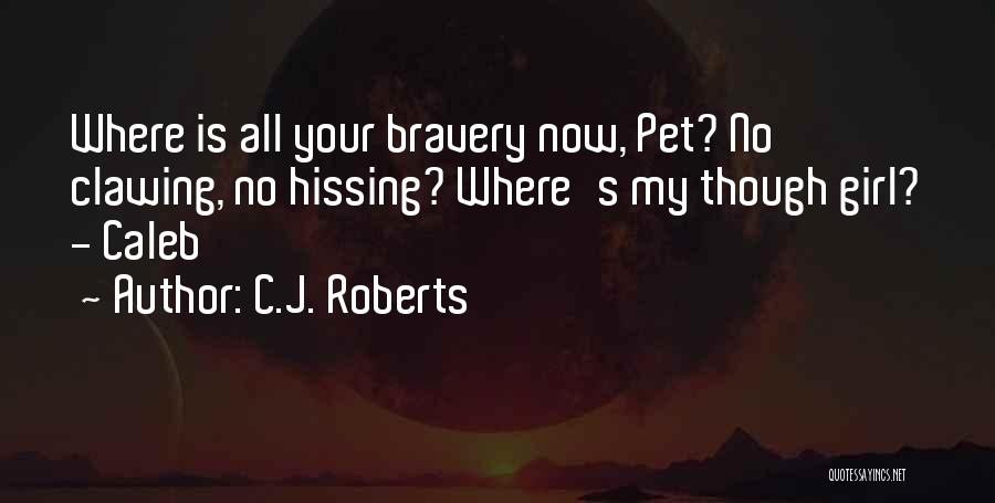 C.J. Roberts Quotes: Where Is All Your Bravery Now, Pet? No Clawing, No Hissing? Where's My Though Girl? - Caleb
