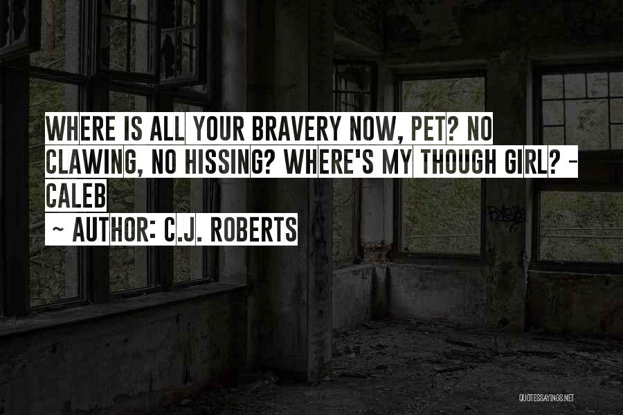 C.J. Roberts Quotes: Where Is All Your Bravery Now, Pet? No Clawing, No Hissing? Where's My Though Girl? - Caleb