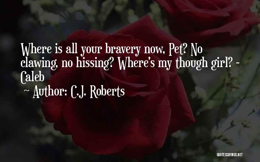 C.J. Roberts Quotes: Where Is All Your Bravery Now, Pet? No Clawing, No Hissing? Where's My Though Girl? - Caleb