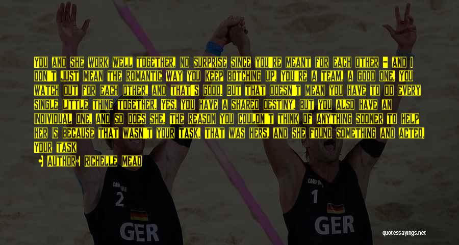 Richelle Mead Quotes: You And She Work Well Together, No Surprise Since You're Meant For Each Other - And I Don't Just Mean