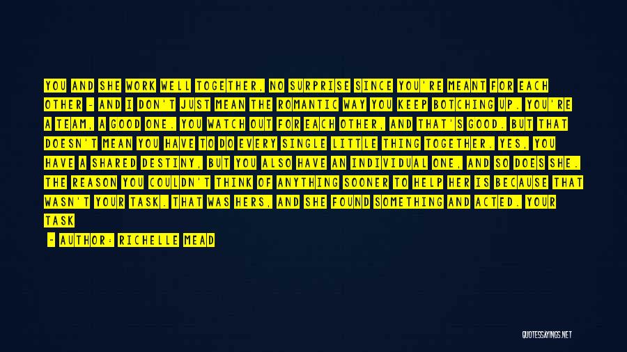Richelle Mead Quotes: You And She Work Well Together, No Surprise Since You're Meant For Each Other - And I Don't Just Mean