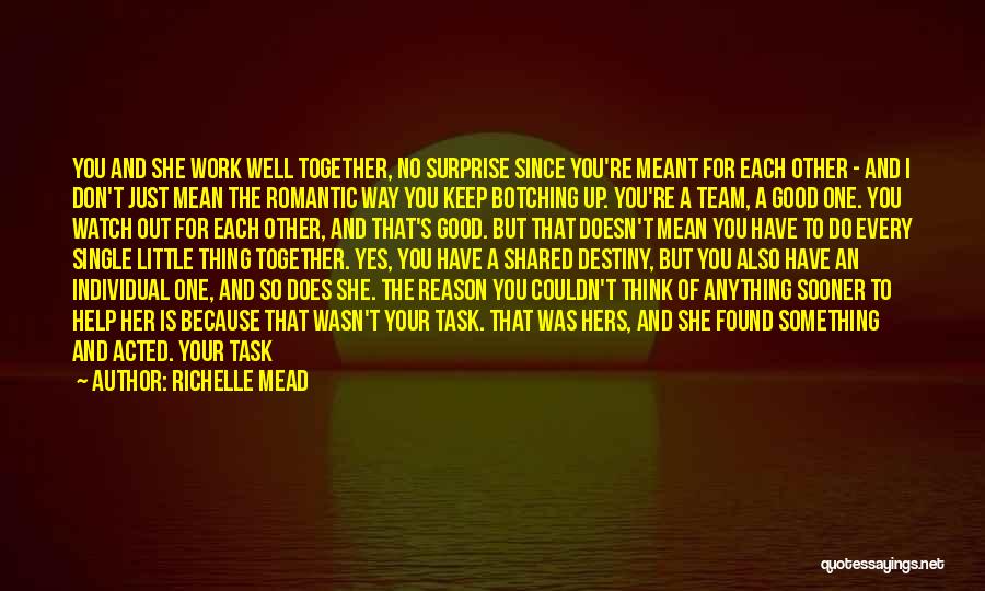 Richelle Mead Quotes: You And She Work Well Together, No Surprise Since You're Meant For Each Other - And I Don't Just Mean