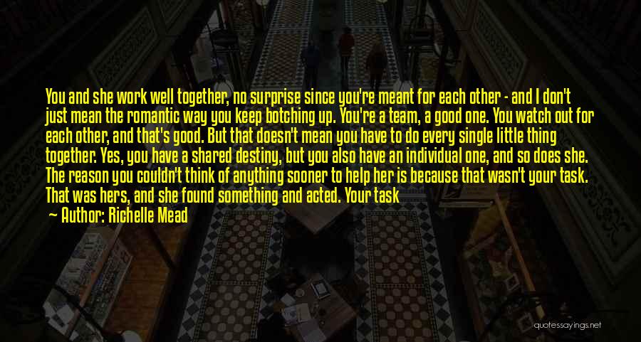 Richelle Mead Quotes: You And She Work Well Together, No Surprise Since You're Meant For Each Other - And I Don't Just Mean