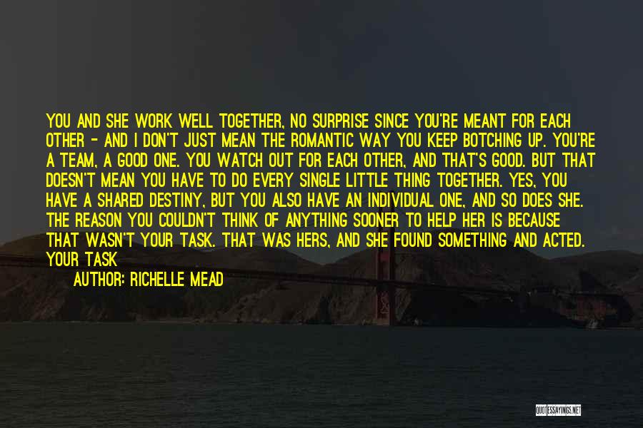 Richelle Mead Quotes: You And She Work Well Together, No Surprise Since You're Meant For Each Other - And I Don't Just Mean