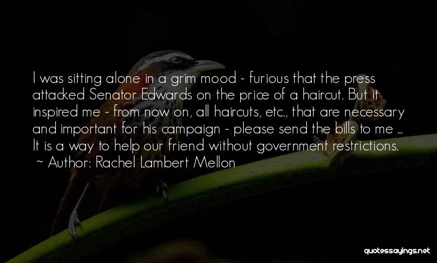 Rachel Lambert Mellon Quotes: I Was Sitting Alone In A Grim Mood - Furious That The Press Attacked Senator Edwards On The Price Of