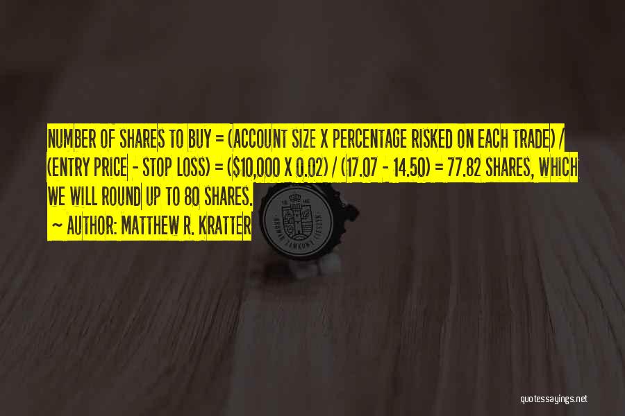 Matthew R. Kratter Quotes: Number Of Shares To Buy = (account Size X Percentage Risked On Each Trade) / (entry Price - Stop Loss)