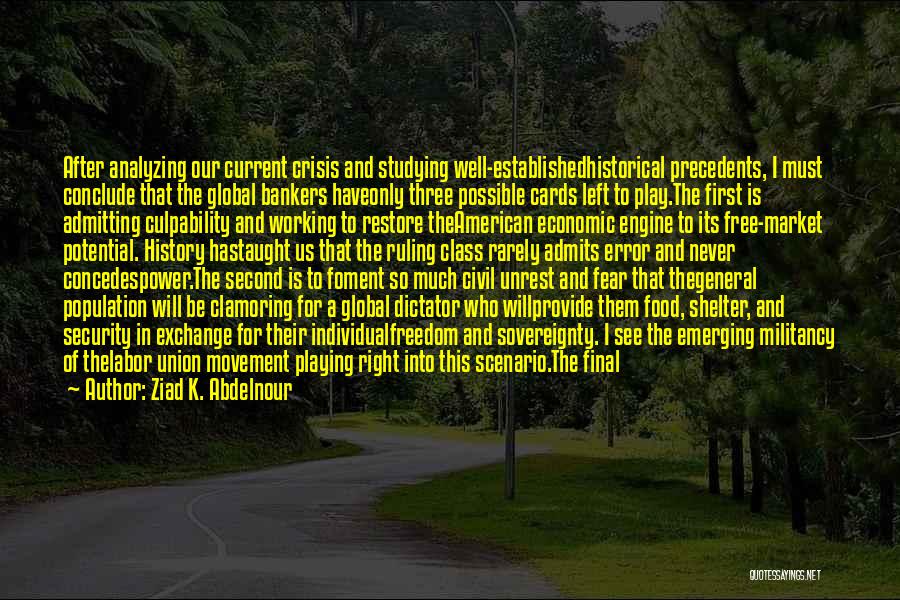 Ziad K. Abdelnour Quotes: After Analyzing Our Current Crisis And Studying Well-establishedhistorical Precedents, I Must Conclude That The Global Bankers Haveonly Three Possible Cards