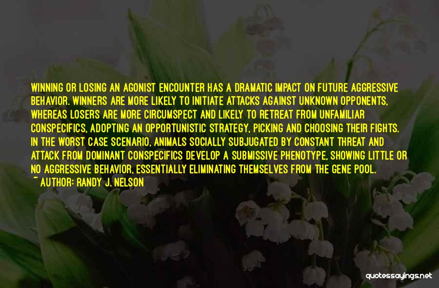 Randy J. Nelson Quotes: Winning Or Losing An Agonist Encounter Has A Dramatic Impact On Future Aggressive Behavior. Winners Are More Likely To Initiate