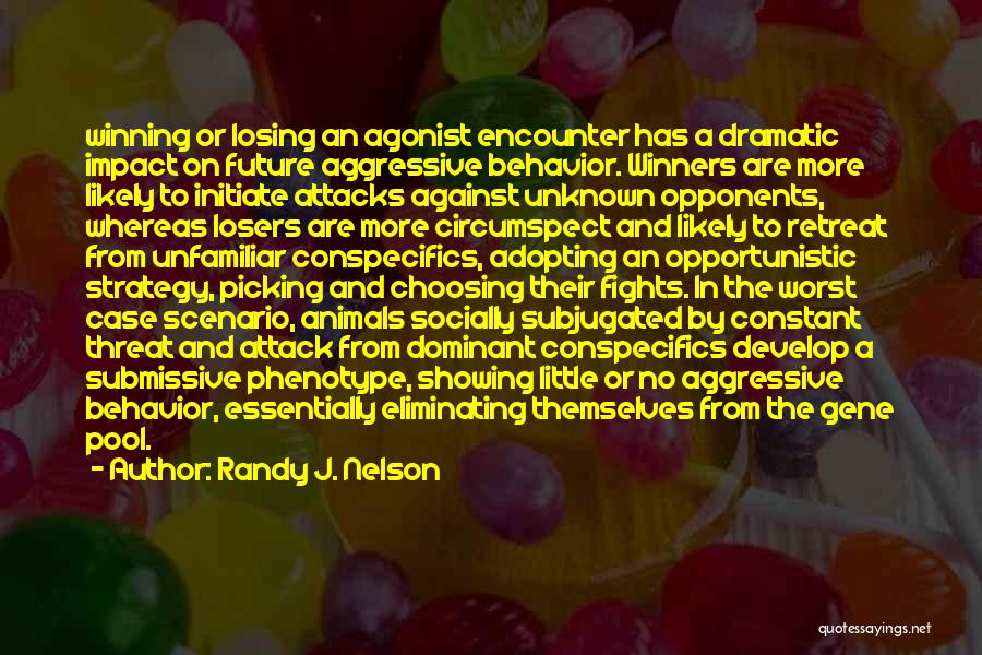 Randy J. Nelson Quotes: Winning Or Losing An Agonist Encounter Has A Dramatic Impact On Future Aggressive Behavior. Winners Are More Likely To Initiate