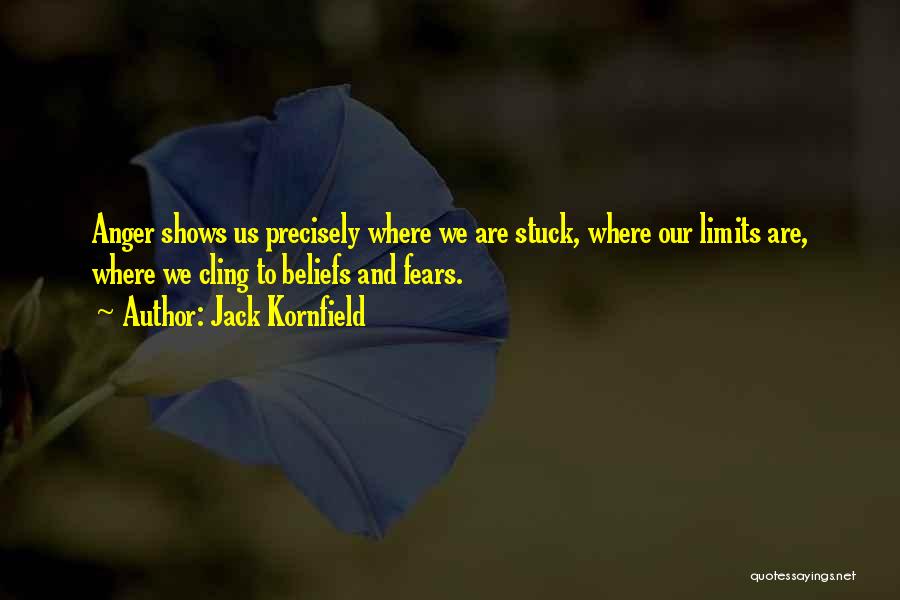 Jack Kornfield Quotes: Anger Shows Us Precisely Where We Are Stuck, Where Our Limits Are, Where We Cling To Beliefs And Fears.