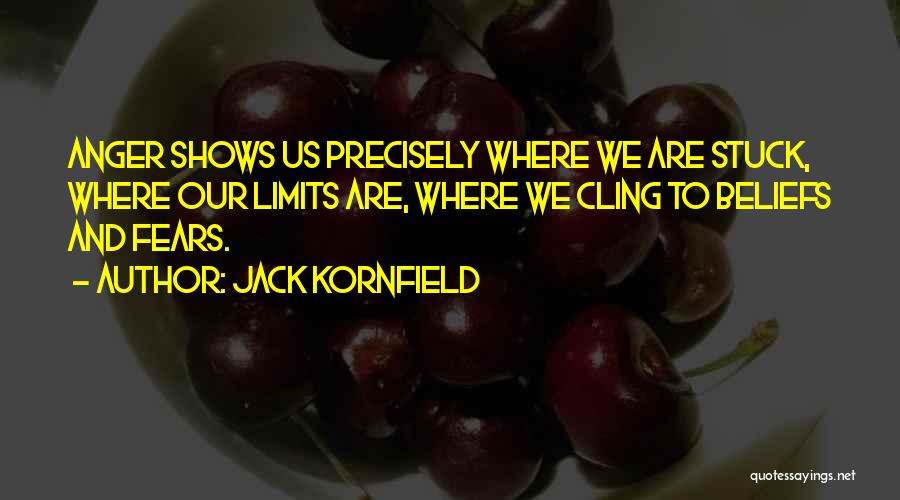 Jack Kornfield Quotes: Anger Shows Us Precisely Where We Are Stuck, Where Our Limits Are, Where We Cling To Beliefs And Fears.