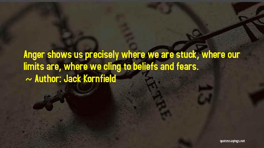 Jack Kornfield Quotes: Anger Shows Us Precisely Where We Are Stuck, Where Our Limits Are, Where We Cling To Beliefs And Fears.