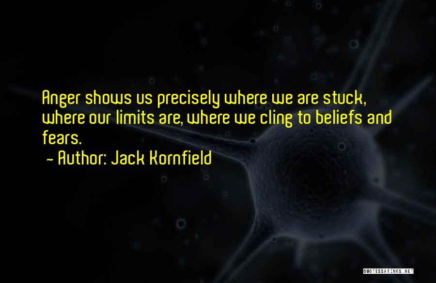 Jack Kornfield Quotes: Anger Shows Us Precisely Where We Are Stuck, Where Our Limits Are, Where We Cling To Beliefs And Fears.