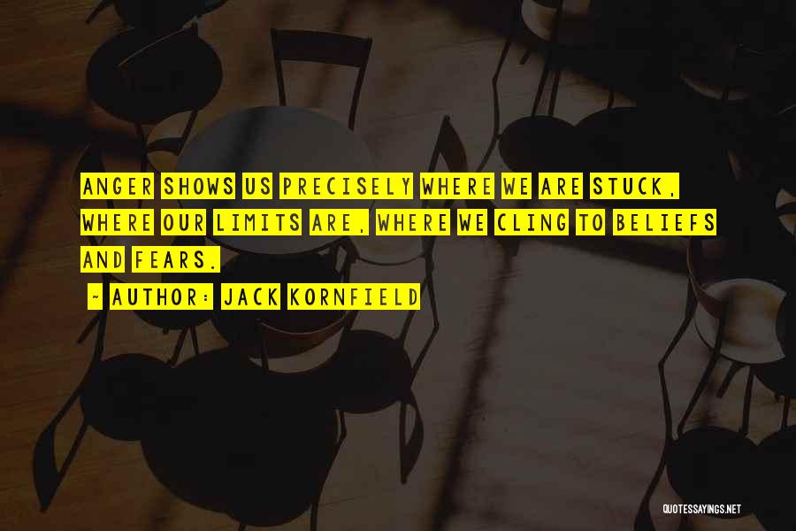 Jack Kornfield Quotes: Anger Shows Us Precisely Where We Are Stuck, Where Our Limits Are, Where We Cling To Beliefs And Fears.