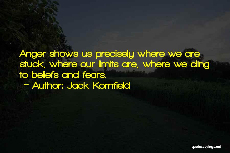 Jack Kornfield Quotes: Anger Shows Us Precisely Where We Are Stuck, Where Our Limits Are, Where We Cling To Beliefs And Fears.