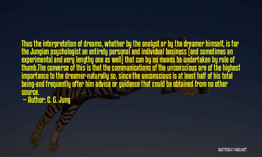 C. G. Jung Quotes: Thus The Interpretation Of Dreams, Whether By The Analyst Or By The Dreamer Himself, Is For The Jungian Psychologist An