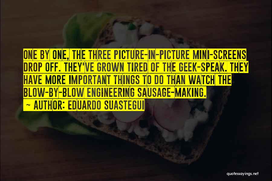 Eduardo Suastegui Quotes: One By One, The Three Picture-in-picture Mini-screens Drop Off. They've Grown Tired Of The Geek-speak. They Have More Important Things