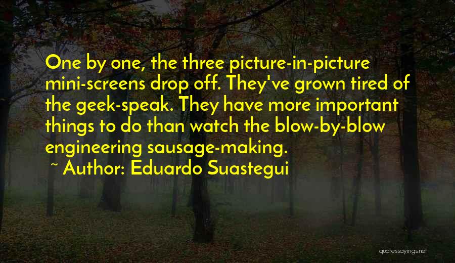 Eduardo Suastegui Quotes: One By One, The Three Picture-in-picture Mini-screens Drop Off. They've Grown Tired Of The Geek-speak. They Have More Important Things