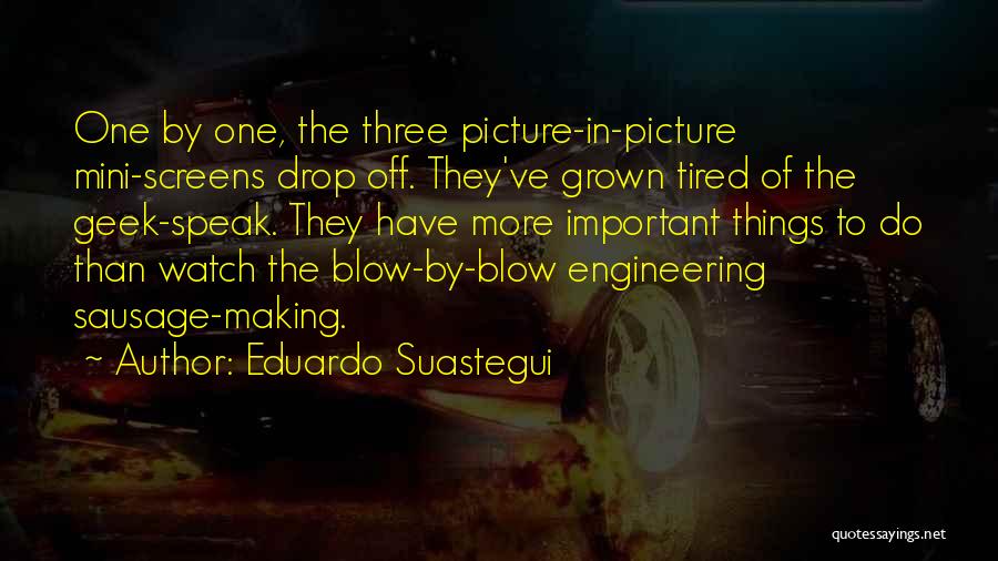 Eduardo Suastegui Quotes: One By One, The Three Picture-in-picture Mini-screens Drop Off. They've Grown Tired Of The Geek-speak. They Have More Important Things