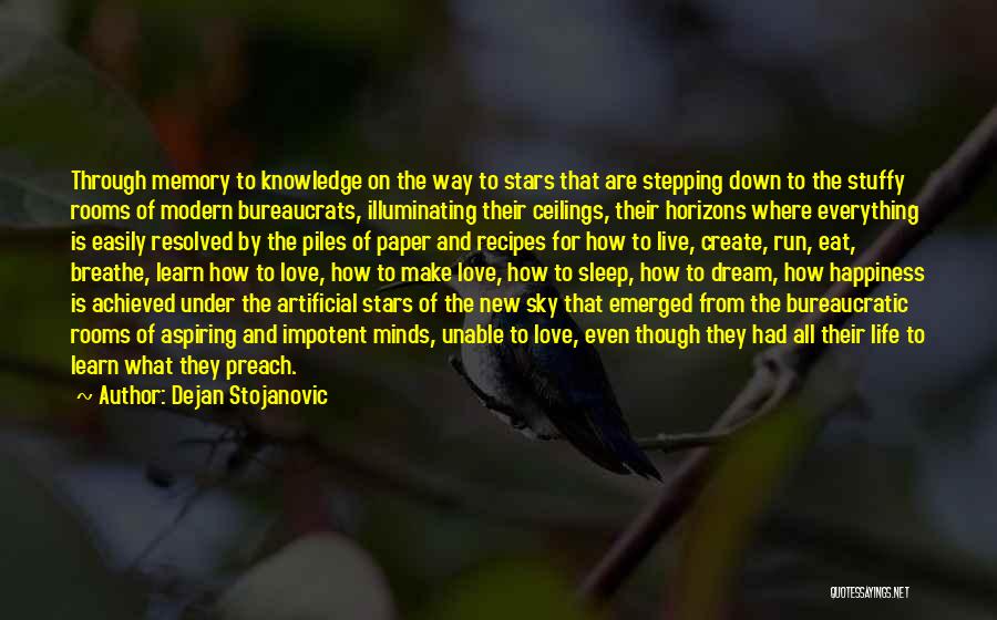 Dejan Stojanovic Quotes: Through Memory To Knowledge On The Way To Stars That Are Stepping Down To The Stuffy Rooms Of Modern Bureaucrats,