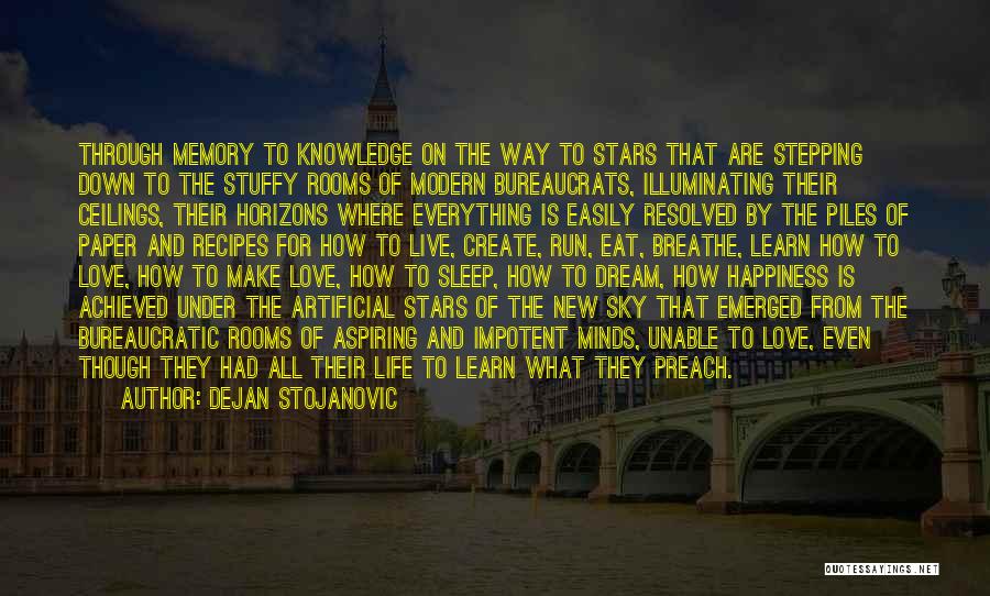 Dejan Stojanovic Quotes: Through Memory To Knowledge On The Way To Stars That Are Stepping Down To The Stuffy Rooms Of Modern Bureaucrats,