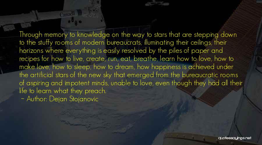 Dejan Stojanovic Quotes: Through Memory To Knowledge On The Way To Stars That Are Stepping Down To The Stuffy Rooms Of Modern Bureaucrats,