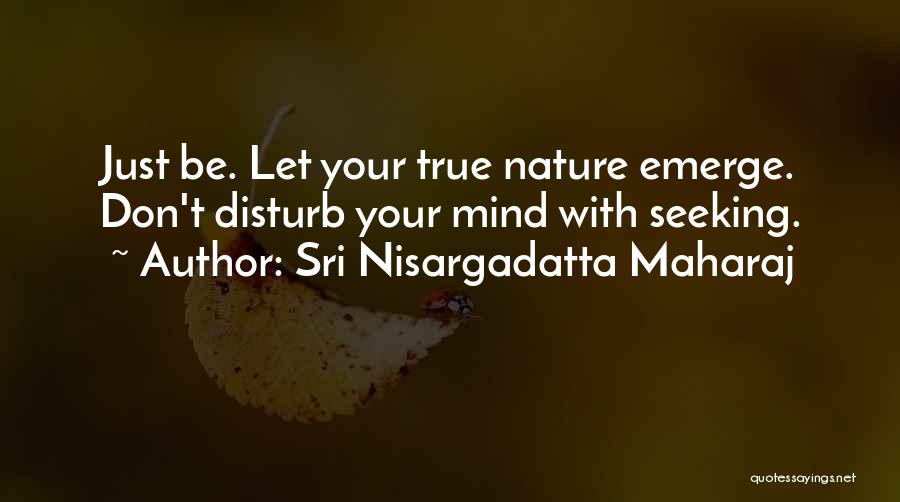 Sri Nisargadatta Maharaj Quotes: Just Be. Let Your True Nature Emerge. Don't Disturb Your Mind With Seeking.