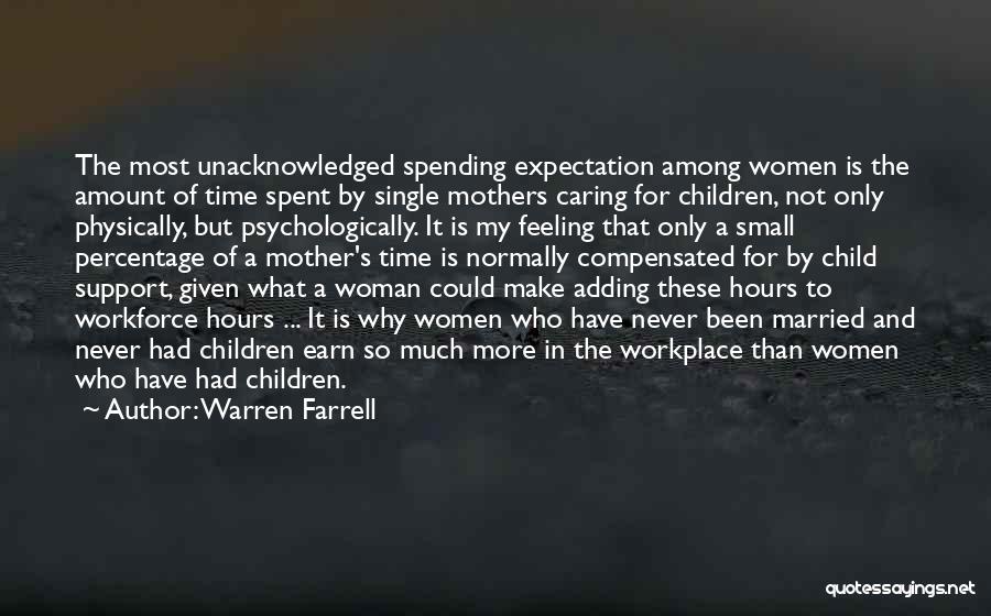 Warren Farrell Quotes: The Most Unacknowledged Spending Expectation Among Women Is The Amount Of Time Spent By Single Mothers Caring For Children, Not