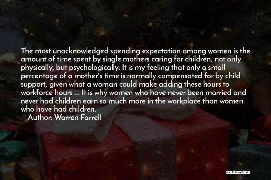 Warren Farrell Quotes: The Most Unacknowledged Spending Expectation Among Women Is The Amount Of Time Spent By Single Mothers Caring For Children, Not