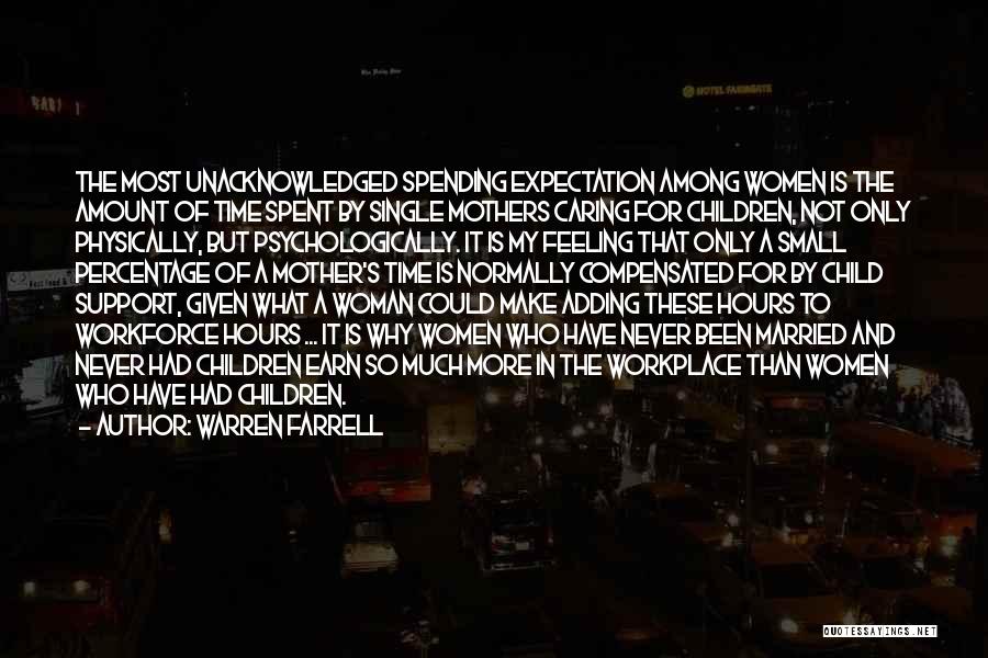 Warren Farrell Quotes: The Most Unacknowledged Spending Expectation Among Women Is The Amount Of Time Spent By Single Mothers Caring For Children, Not