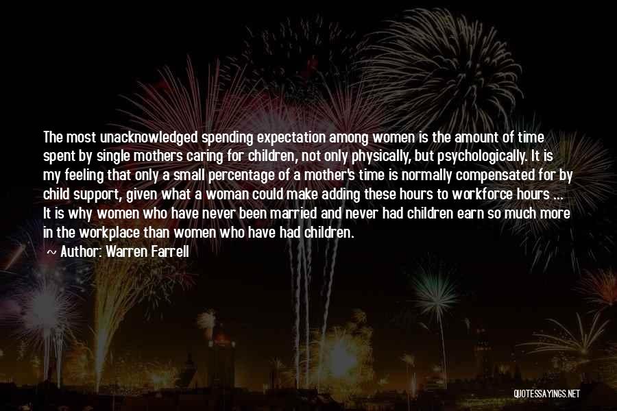 Warren Farrell Quotes: The Most Unacknowledged Spending Expectation Among Women Is The Amount Of Time Spent By Single Mothers Caring For Children, Not