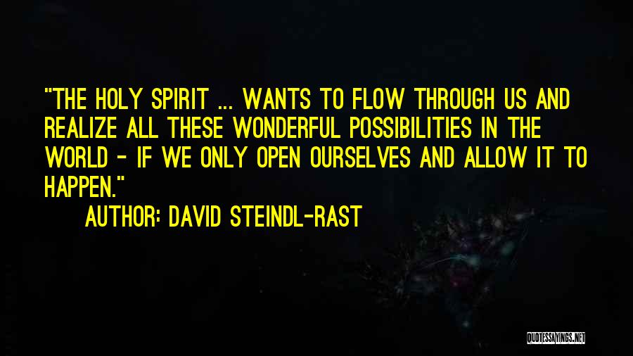 David Steindl-Rast Quotes: The Holy Spirit ... Wants To Flow Through Us And Realize All These Wonderful Possibilities In The World - If