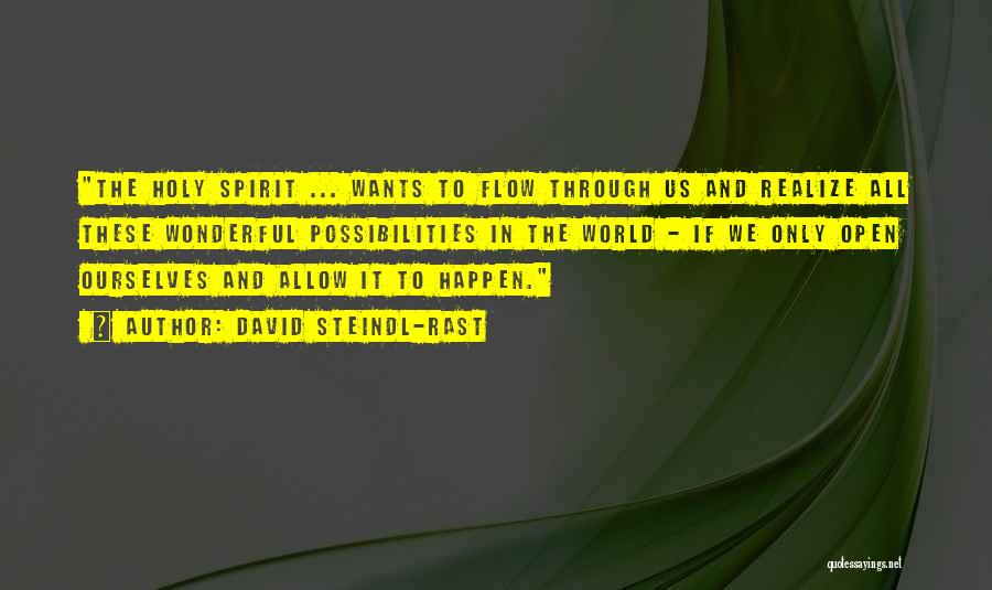 David Steindl-Rast Quotes: The Holy Spirit ... Wants To Flow Through Us And Realize All These Wonderful Possibilities In The World - If