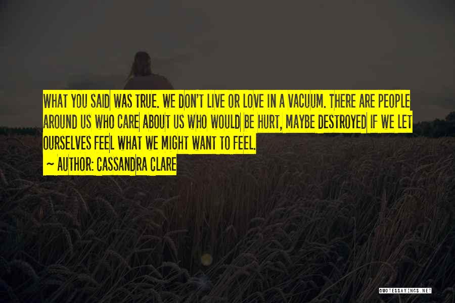 Cassandra Clare Quotes: What You Said Was True. We Don't Live Or Love In A Vacuum. There Are People Around Us Who Care