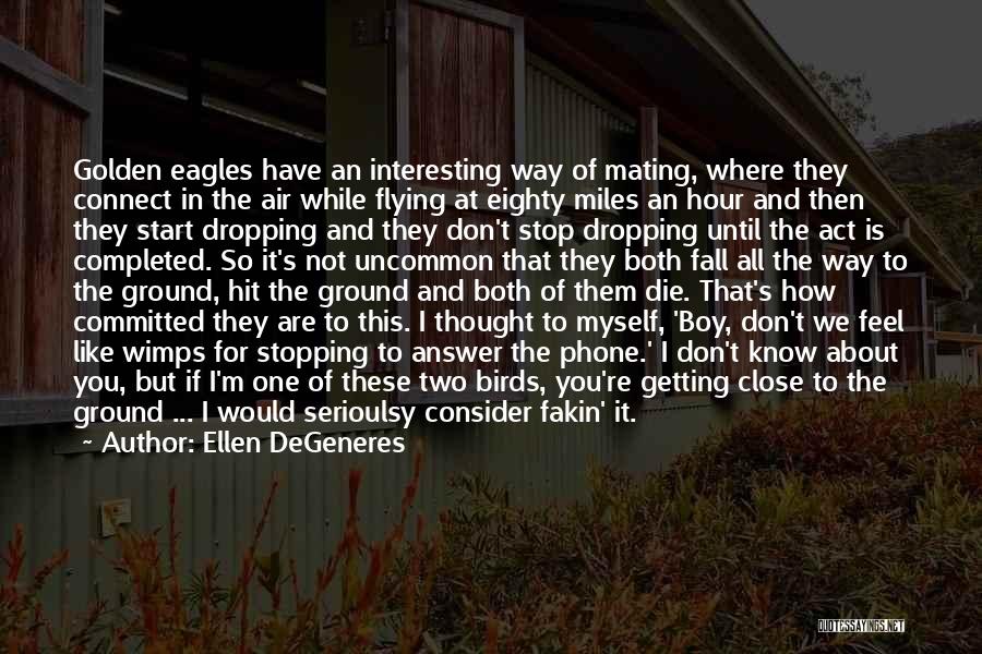 Ellen DeGeneres Quotes: Golden Eagles Have An Interesting Way Of Mating, Where They Connect In The Air While Flying At Eighty Miles An