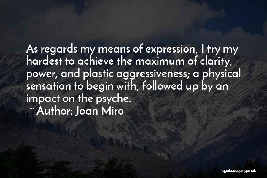 Joan Miro Quotes: As Regards My Means Of Expression, I Try My Hardest To Achieve The Maximum Of Clarity, Power, And Plastic Aggressiveness;
