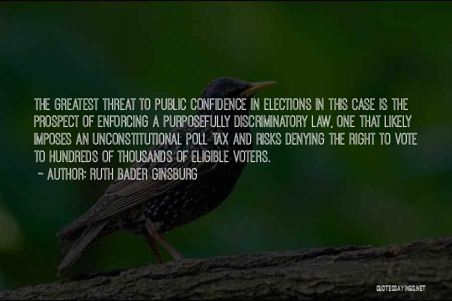 Ruth Bader Ginsburg Quotes: The Greatest Threat To Public Confidence In Elections In This Case Is The Prospect Of Enforcing A Purposefully Discriminatory Law,