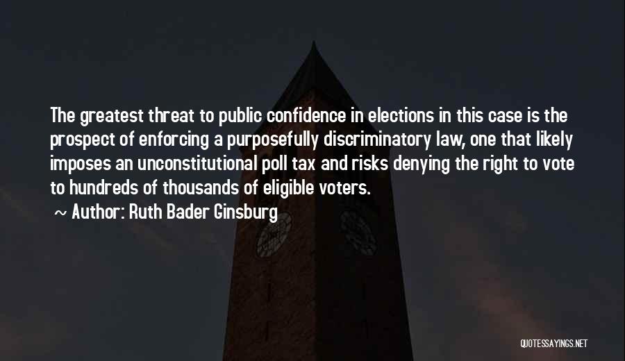 Ruth Bader Ginsburg Quotes: The Greatest Threat To Public Confidence In Elections In This Case Is The Prospect Of Enforcing A Purposefully Discriminatory Law,