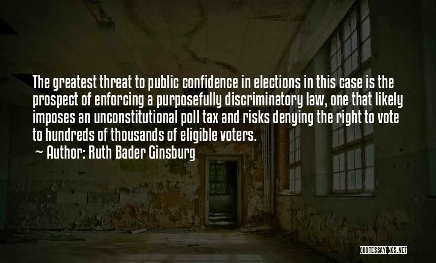 Ruth Bader Ginsburg Quotes: The Greatest Threat To Public Confidence In Elections In This Case Is The Prospect Of Enforcing A Purposefully Discriminatory Law,