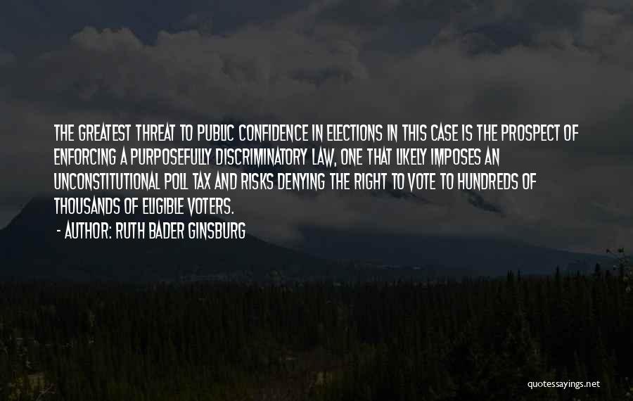 Ruth Bader Ginsburg Quotes: The Greatest Threat To Public Confidence In Elections In This Case Is The Prospect Of Enforcing A Purposefully Discriminatory Law,