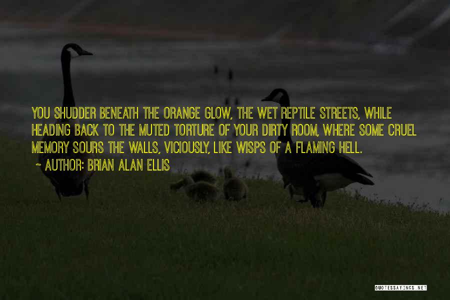 Brian Alan Ellis Quotes: You Shudder Beneath The Orange Glow, The Wet Reptile Streets, While Heading Back To The Muted Torture Of Your Dirty