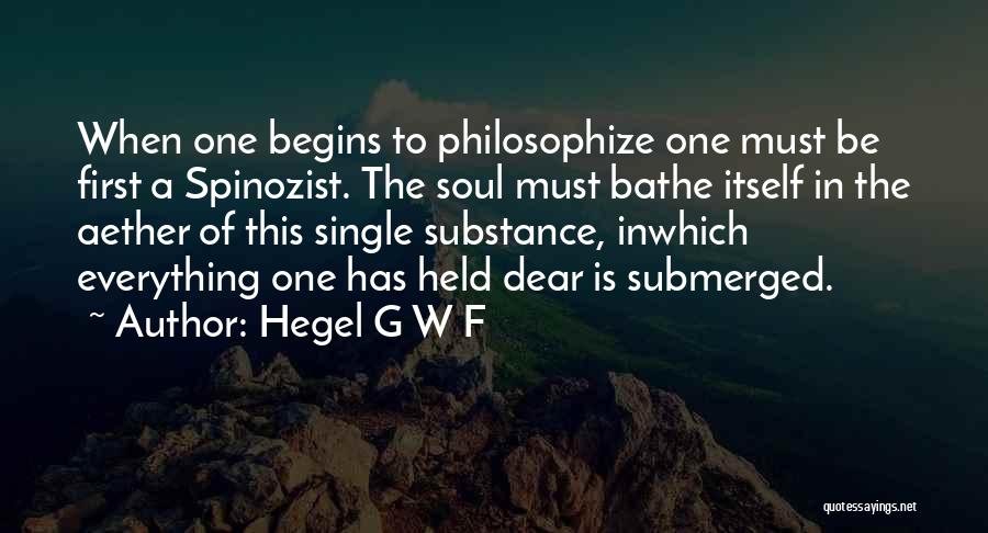 Hegel G W F Quotes: When One Begins To Philosophize One Must Be First A Spinozist. The Soul Must Bathe Itself In The Aether Of