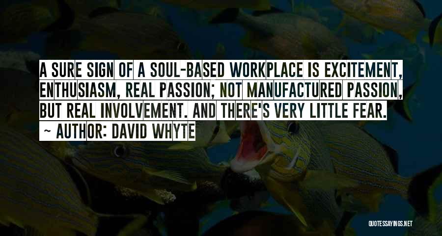 David Whyte Quotes: A Sure Sign Of A Soul-based Workplace Is Excitement, Enthusiasm, Real Passion; Not Manufactured Passion, But Real Involvement. And There's