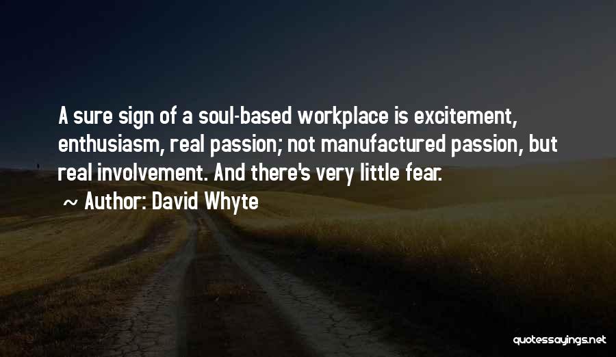 David Whyte Quotes: A Sure Sign Of A Soul-based Workplace Is Excitement, Enthusiasm, Real Passion; Not Manufactured Passion, But Real Involvement. And There's