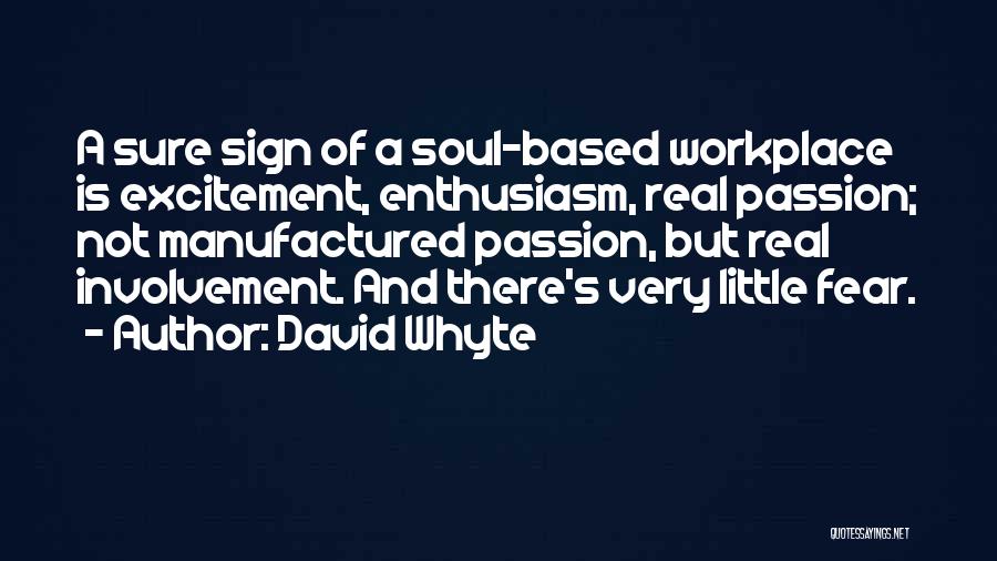 David Whyte Quotes: A Sure Sign Of A Soul-based Workplace Is Excitement, Enthusiasm, Real Passion; Not Manufactured Passion, But Real Involvement. And There's